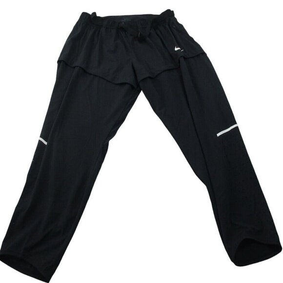 Nike Track‎ Pants Womens Large Black Dri Fit Straight Leg Waist Belted Logo - Picture 1 of 10